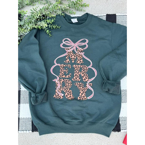 Merry Leopard Sweatshirt RED or GREEN ***PREORDER***