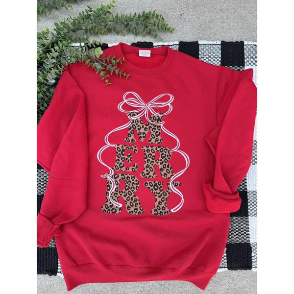 Merry Leopard Sweatshirt RED or GREEN ***PREORDER***