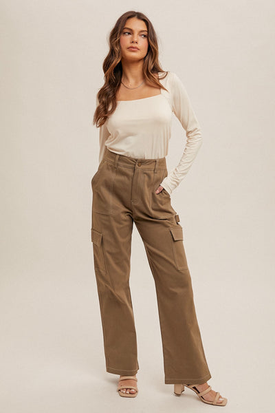 Cream Ruched Waist Square Neck Top