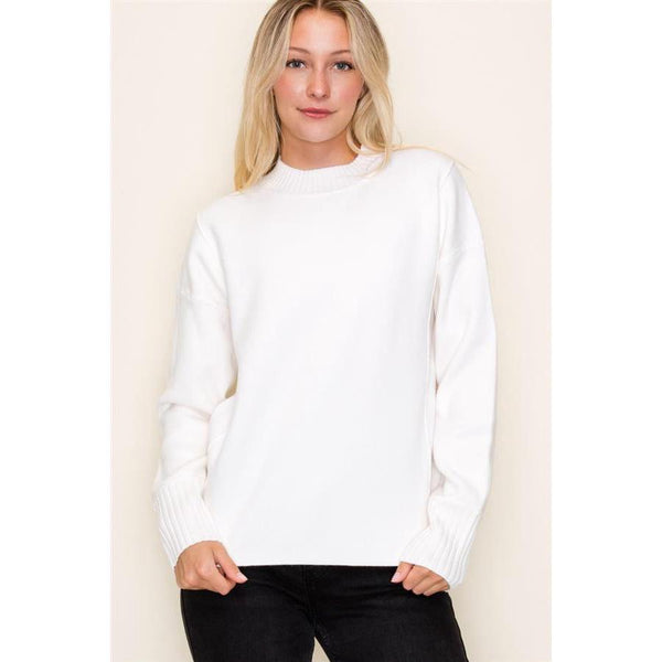 Ivory Mock Neck Pullover with Side Slits