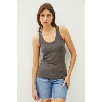 Charcoal Classic Ribbed Scoop Neck Tank Top