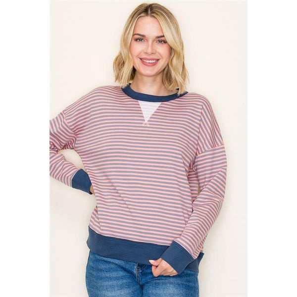 Pink & Blue Striped Sweatshirt