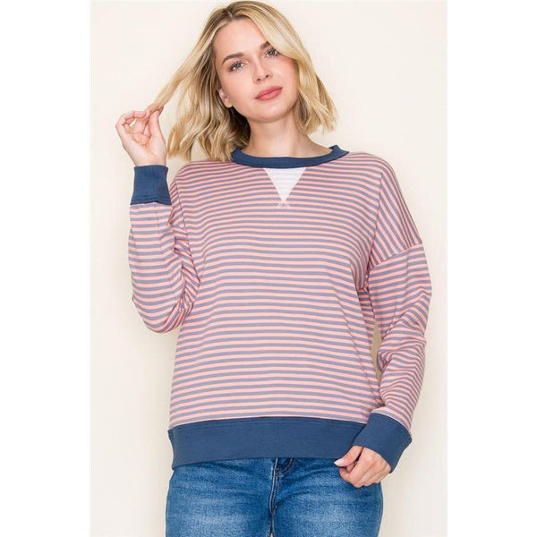 Pink & Blue Striped Sweatshirt