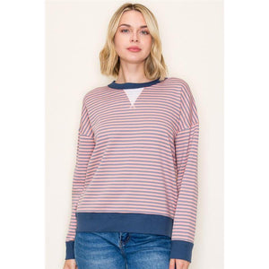 Pink & Blue Striped Sweatshirt