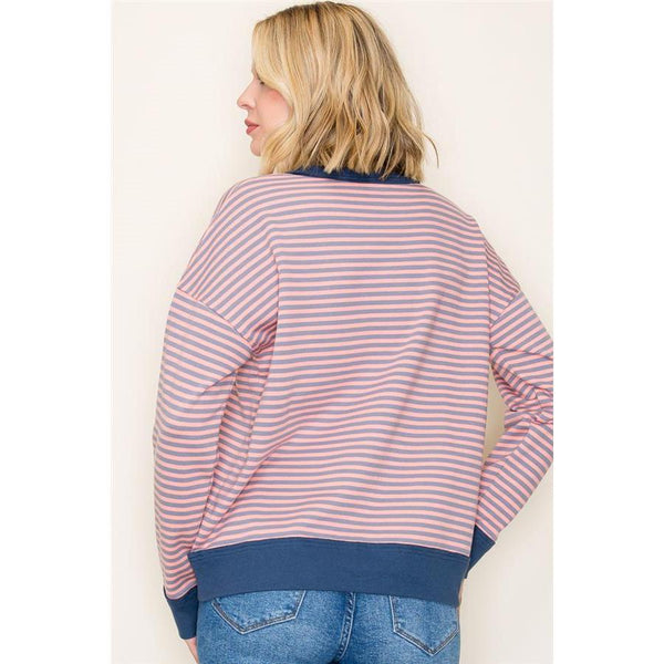 Pink & Blue Striped Sweatshirt