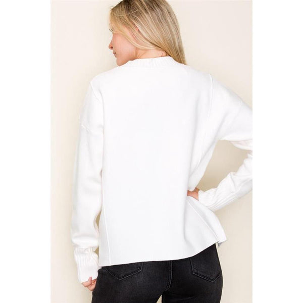 Ivory Mock Neck Pullover with Side Slits