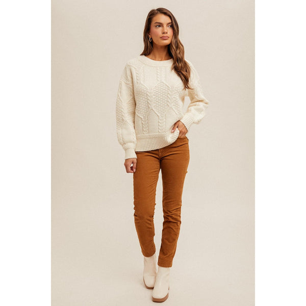 Ivory Cut Out Cable Knit Sweater