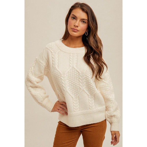 Ivory Cut Out Cable Knit Sweater