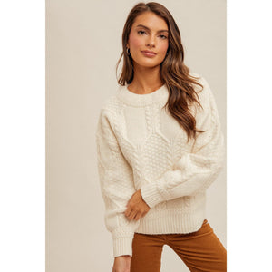 Ivory Cut Out Cable Knit Sweater