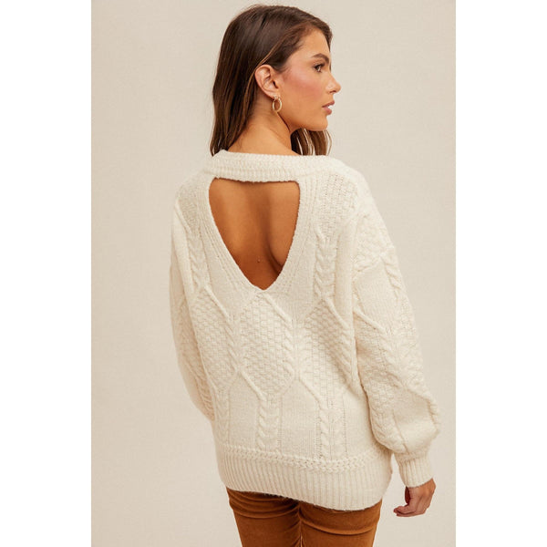 Ivory Cut Out Cable Knit Sweater