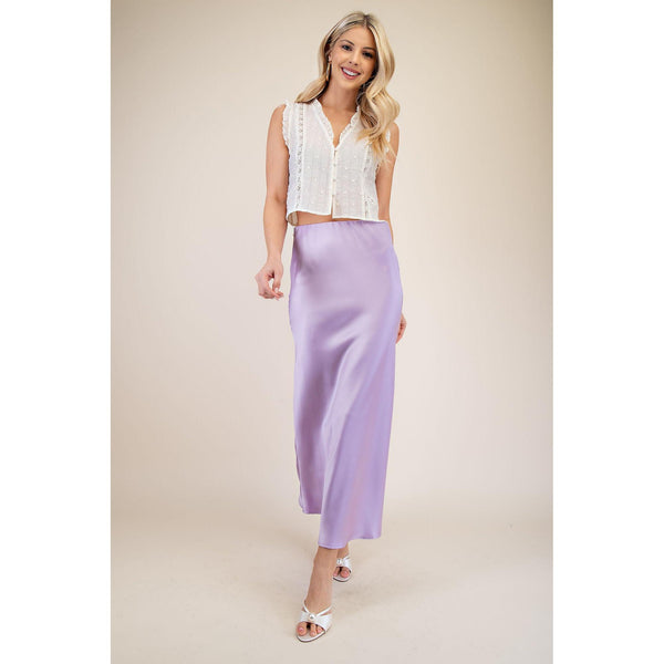 Lavender Satin Midi Skirt