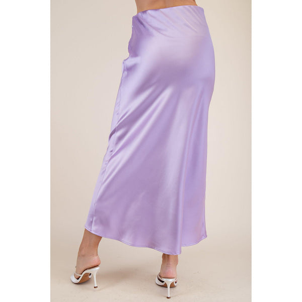 Lavender Satin Midi Skirt