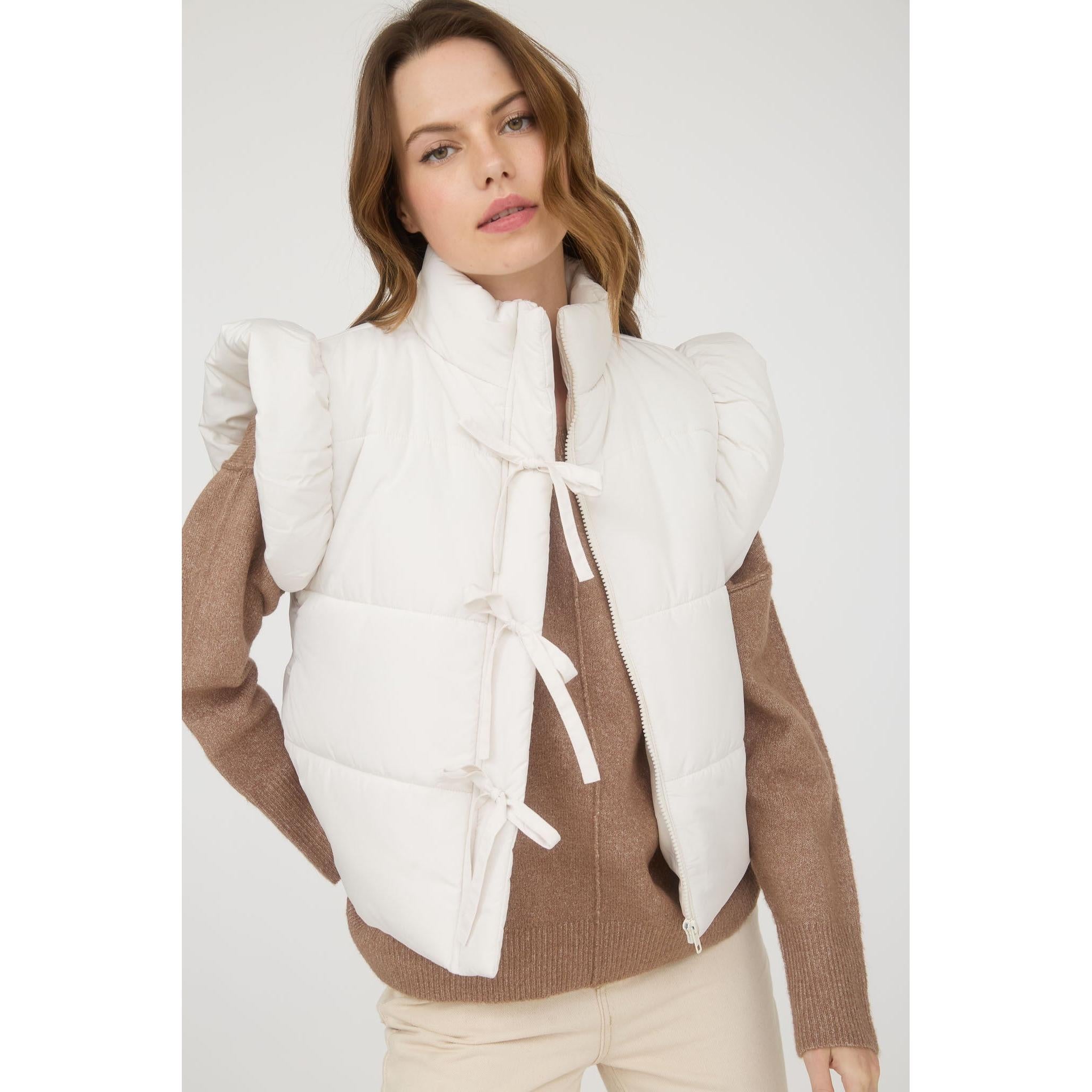 Cream Bow Puffer Vest