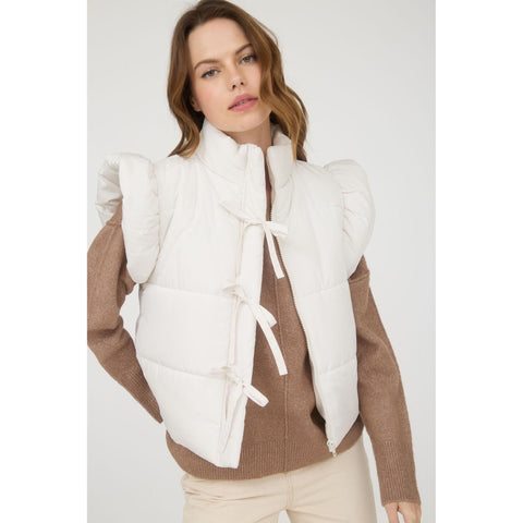 Cream Bow Puffer Vest