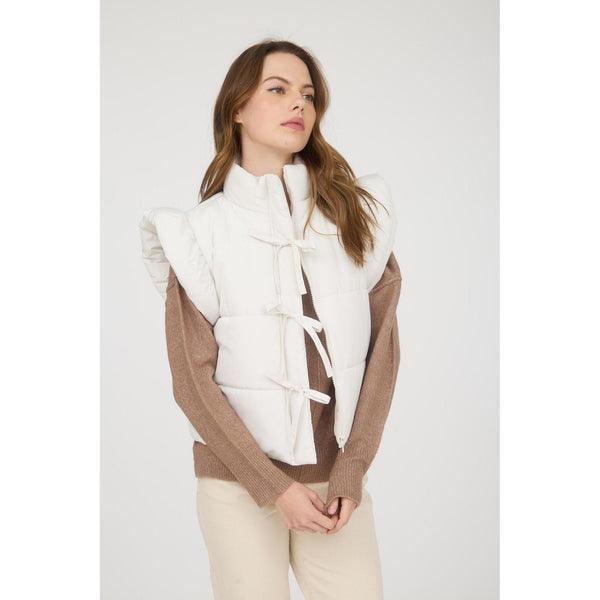 Cream Bow Puffer Vest