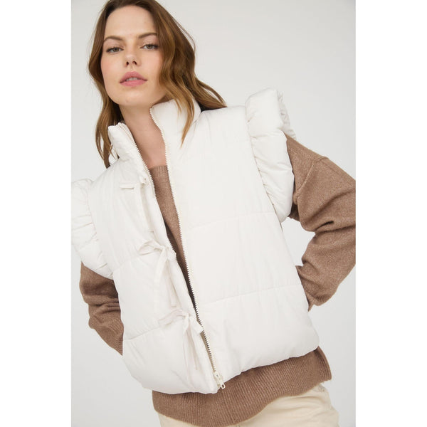Cream Bow Puffer Vest