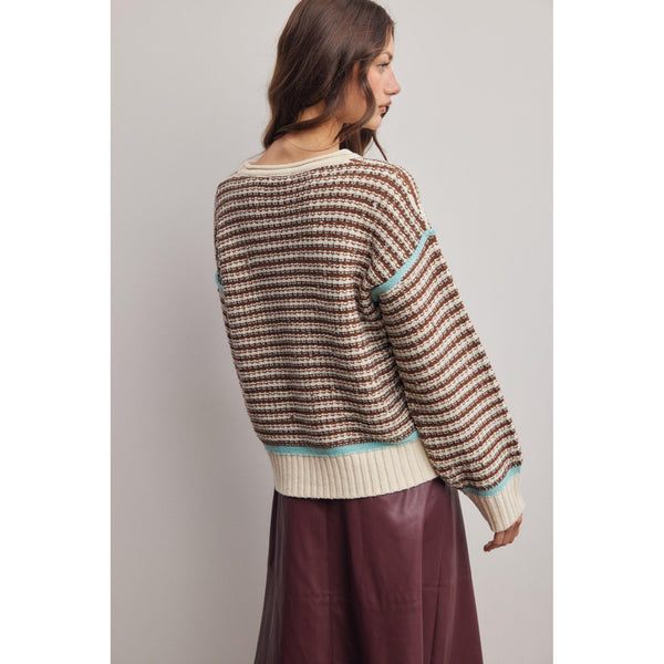 Baby Blue and Chocolate Striped Sweater