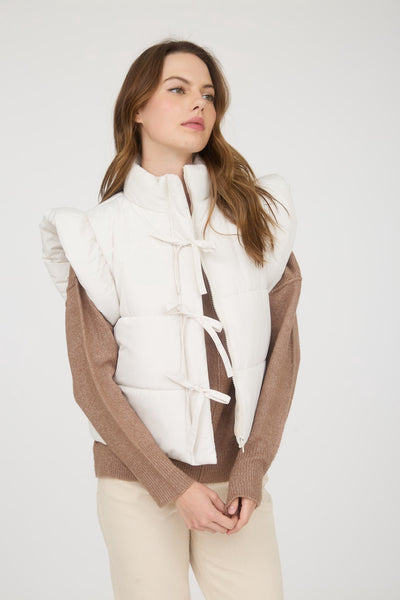 Cream Bow Detail Vest with Flutter Sleeve