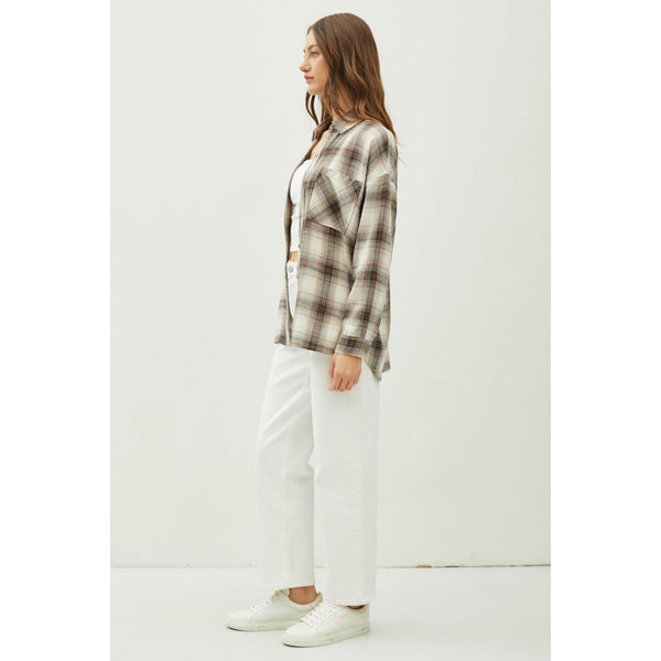 Grey and Beige Long Sleeve Flannel