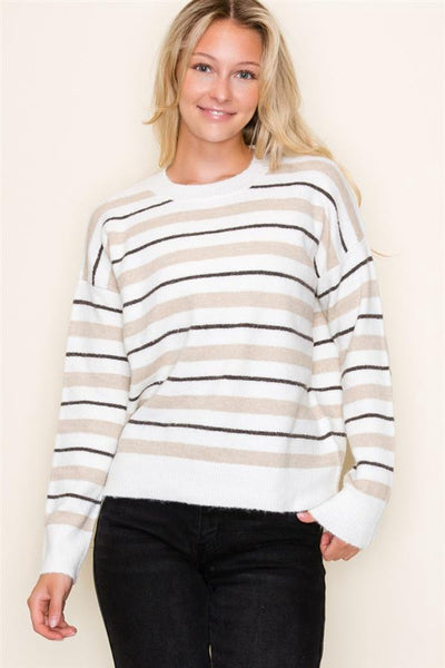 Striped Taupe and Black Sweater
