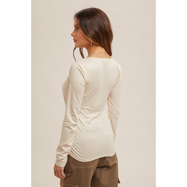 Cream Ruched Square Neck Top