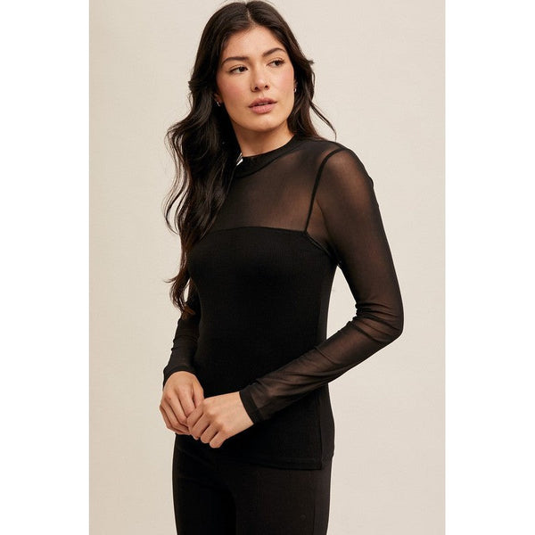 Black Mesh Long Sleeve Top