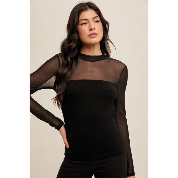 Black Mesh Long Sleeve Top