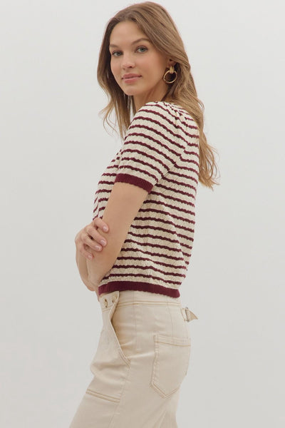 Striped Burgundy Knit Top