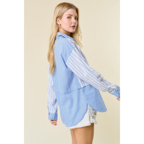 Blue & White Mixed Stripe Button Down