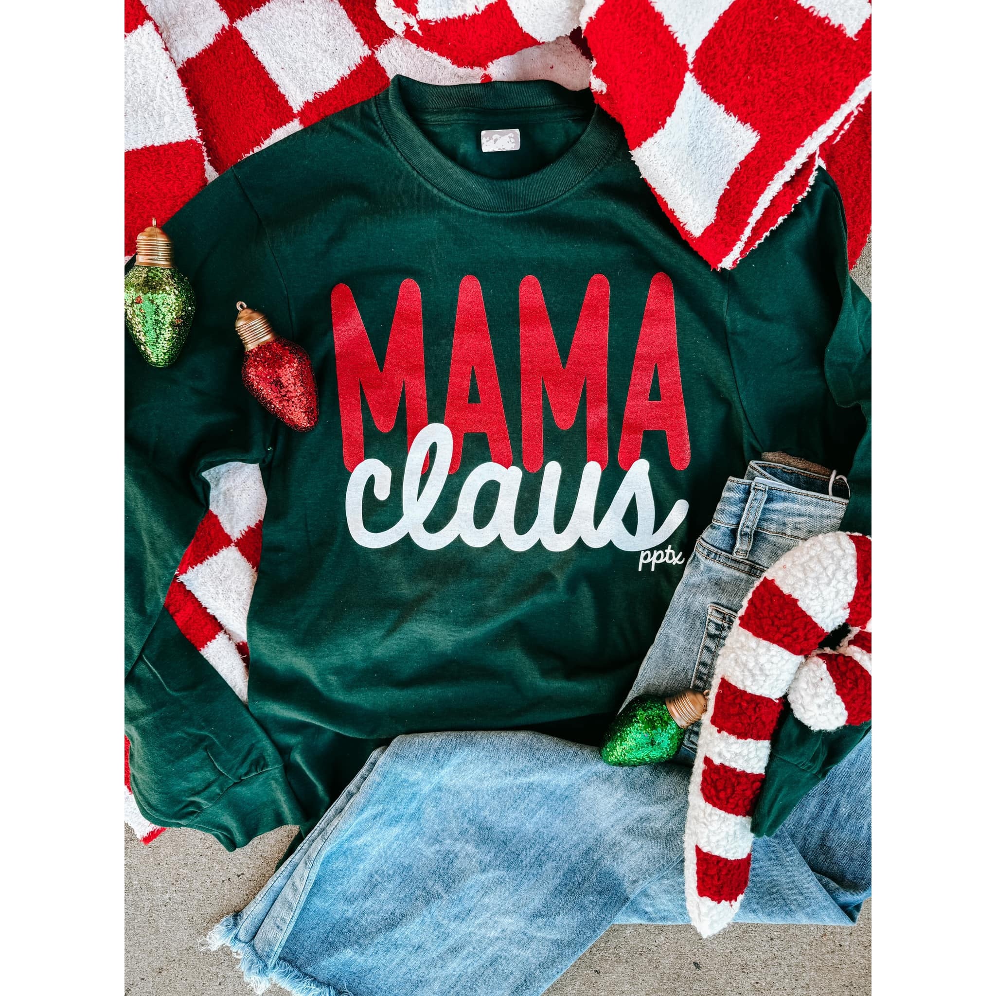 Mama Claus Glitter Long Sleeve Tee