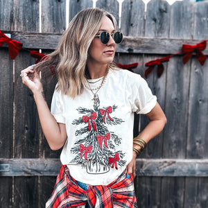 Vintage Tree with Glitter Bow Tee ***PREORDER***