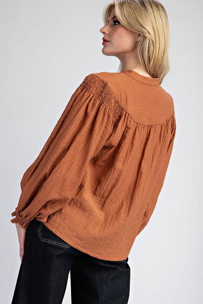 Cinnamon Crinkle Notched Neck Top