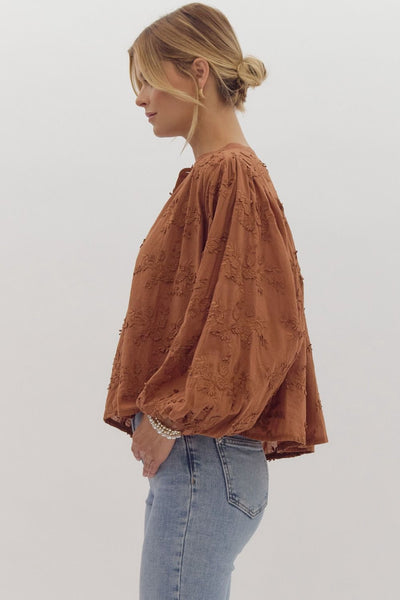 Chestnut Floral Embroidered Blouse