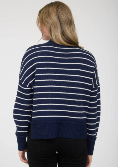 Navy Side Split Striped Sweater