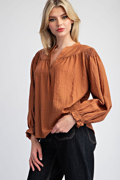 Cinnamon Crinkle Notched Neck Top