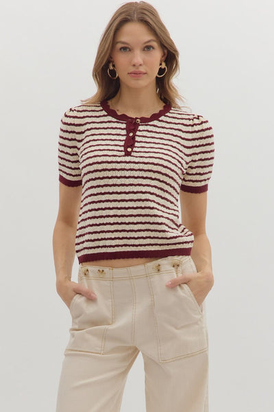Striped Burgundy Knit Top