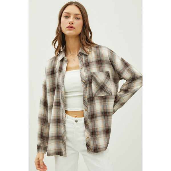 Grey and Beige Long Sleeve Flannel