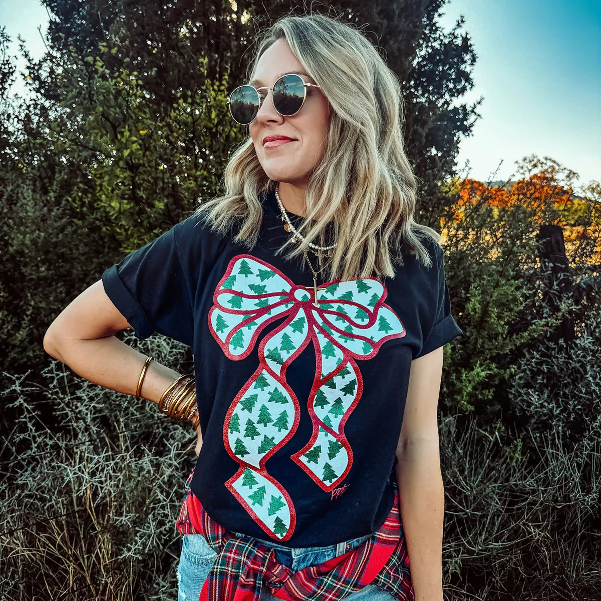Glitter Bow with Trees Tee ***PREORDER***