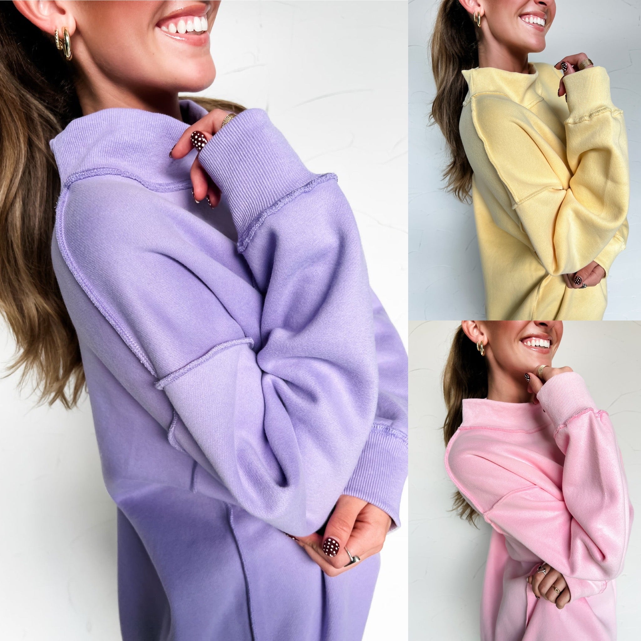 Mock Neck Sweatshirt - LAVENDER, YELLOW or PINK