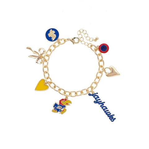 Kansas Jayhawks Enamel Icons Charm Bracelet in Shiny Gold