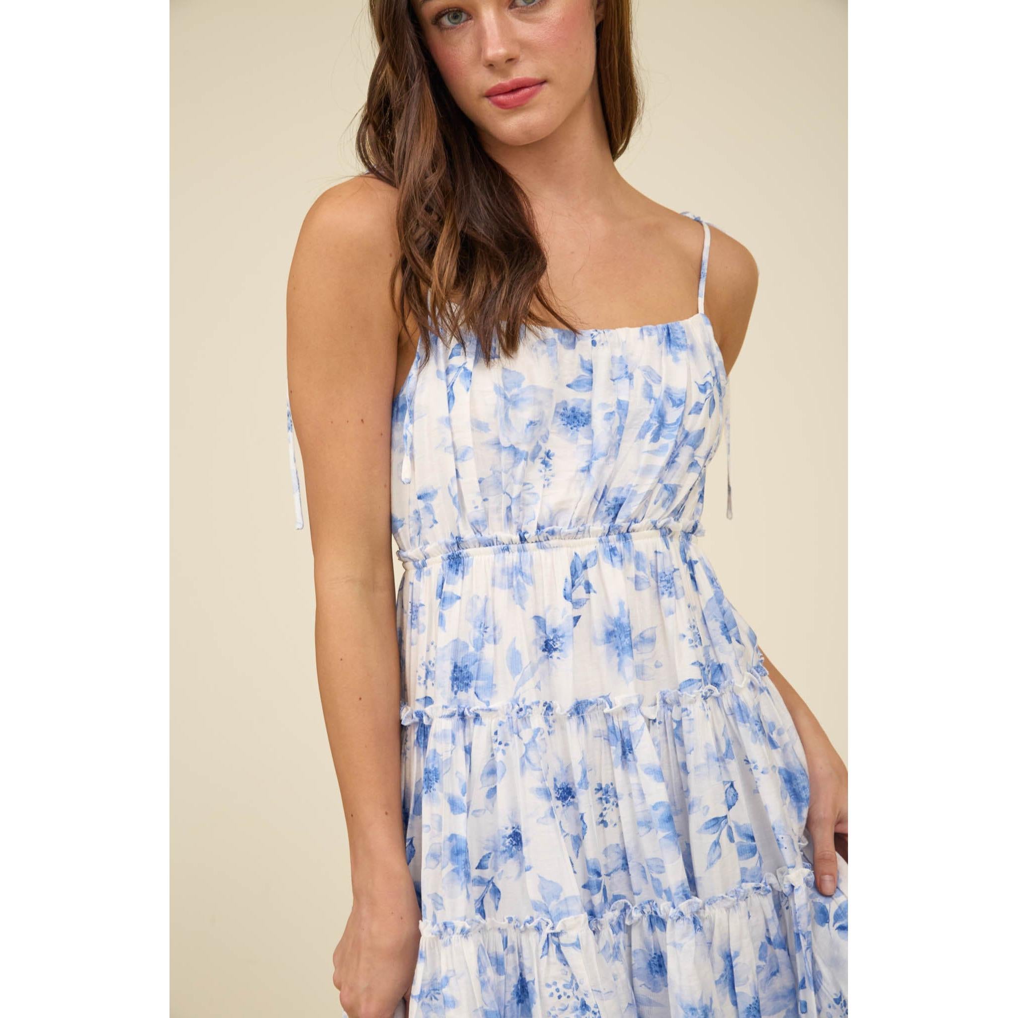 Blue Floral Bow Mini Dress