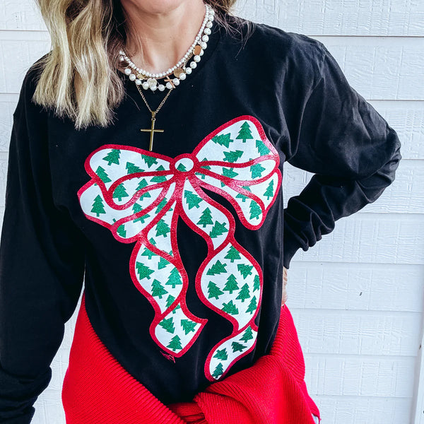 Glitter Bow with Tiny Trees Longsleeve ***PREORDER***