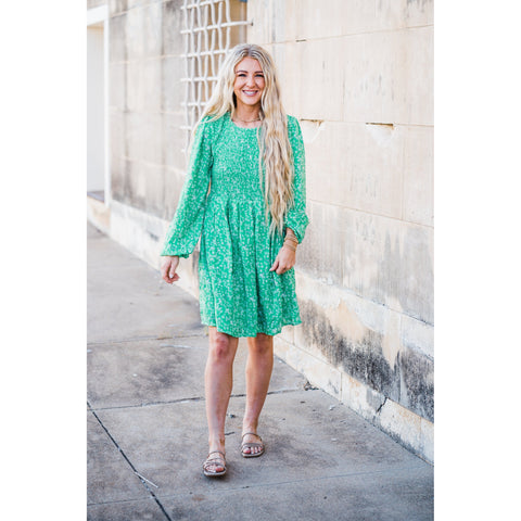 Kelly Green Floral Dress