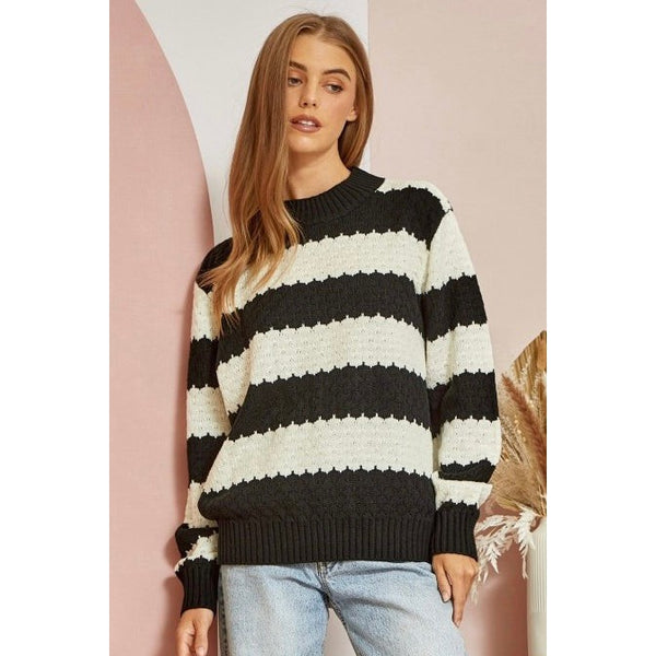 Black and Ivory Striped Sweater