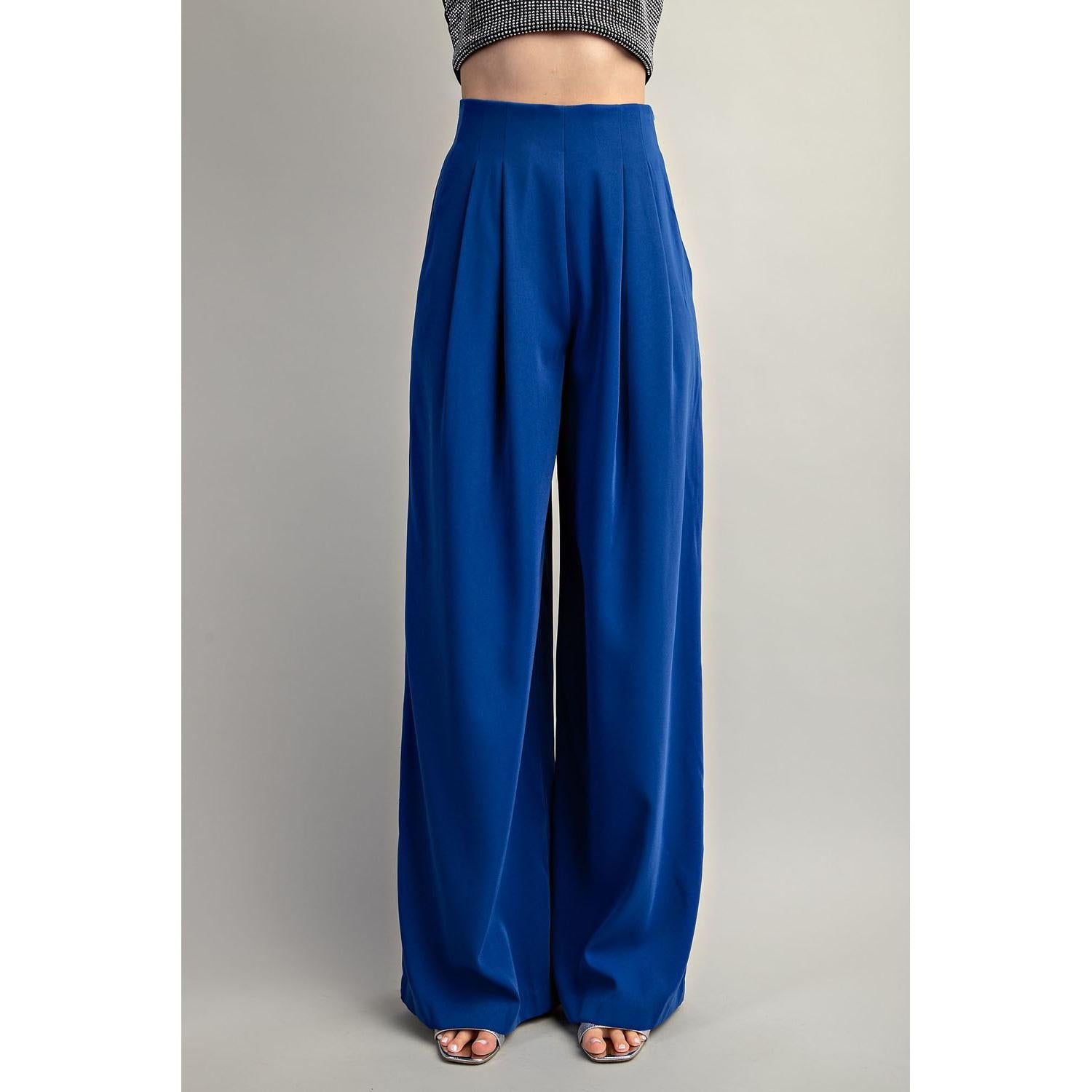 Royal Blue Pleated High-Waisted Slacks