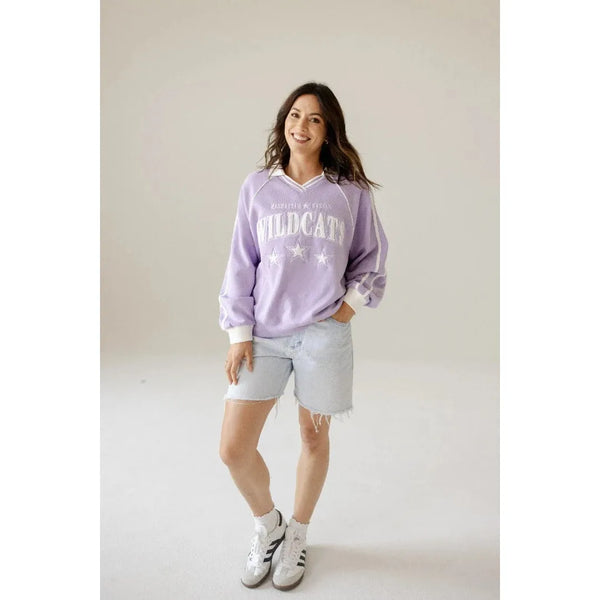 Kansas State Sunday Slate Striped Collar Fleece Crew