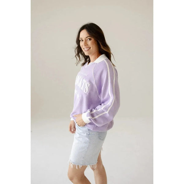 Kansas State Sunday Slate Striped Collar Fleece Crew