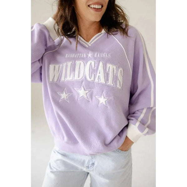Kansas State Sunday Slate Striped Collar Fleece Crew