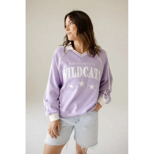 Kansas State Sunday Slate Striped Collar Fleece Crew
