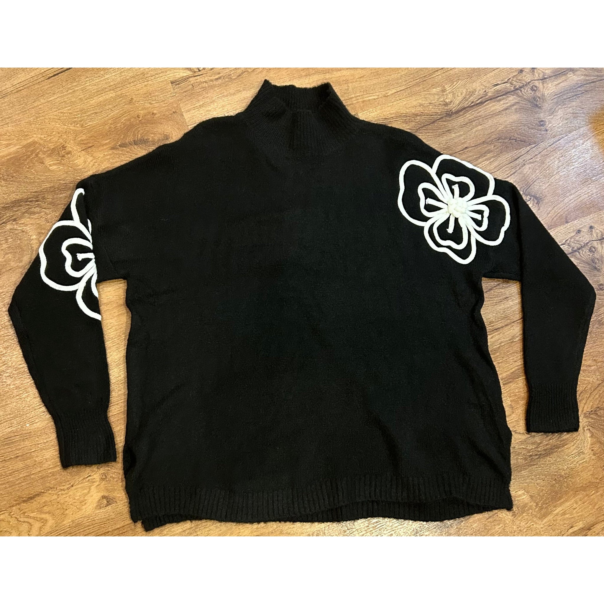 Black Sweater with Floral Detail